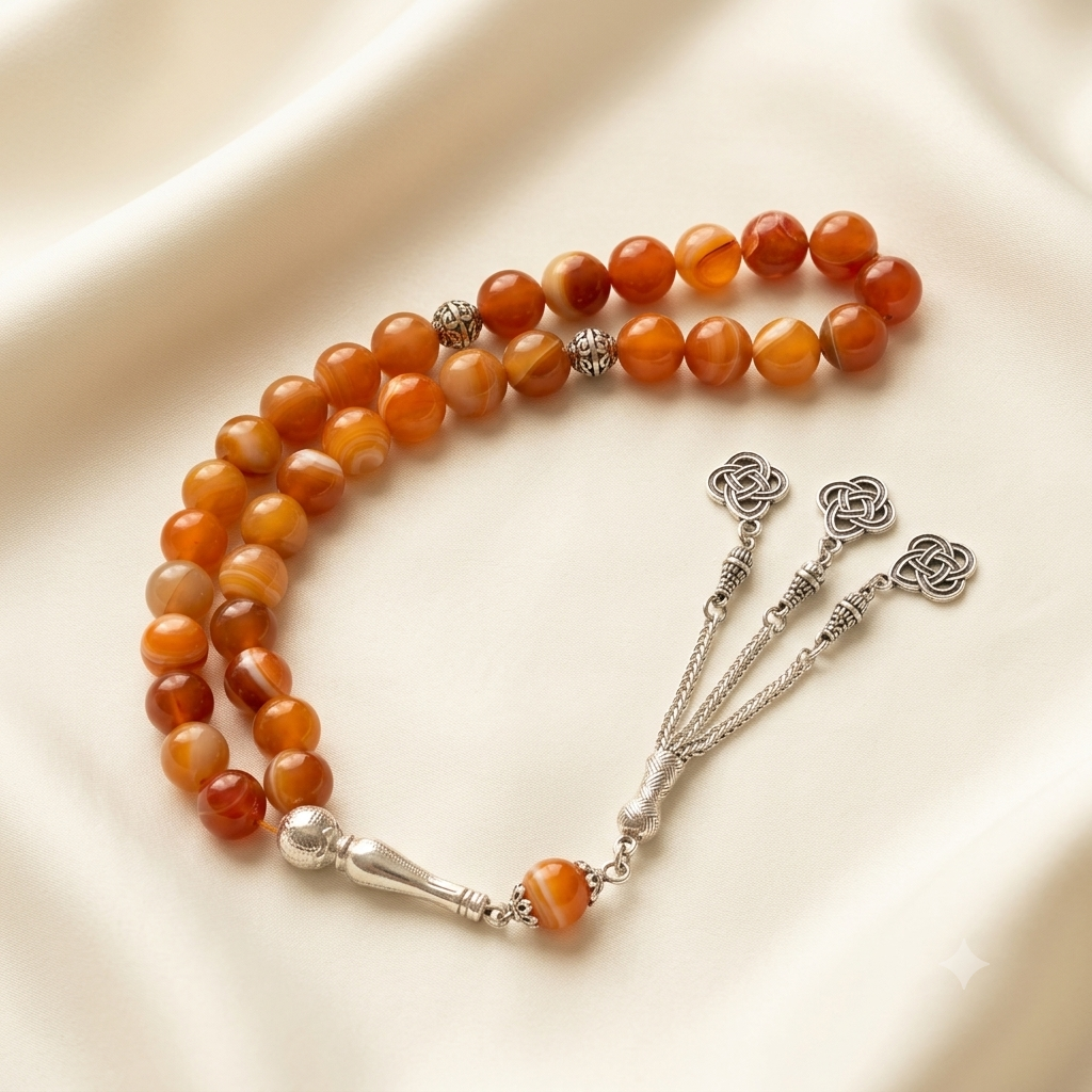 Aqeeq beads tasbeeh light brown colour with chain
