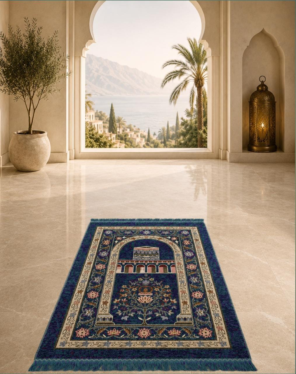 Gift prayer mat with premium pearl beads tasbeeh 02