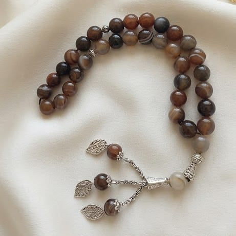 Aqeeq beads tasbeeh brown colour  with chain