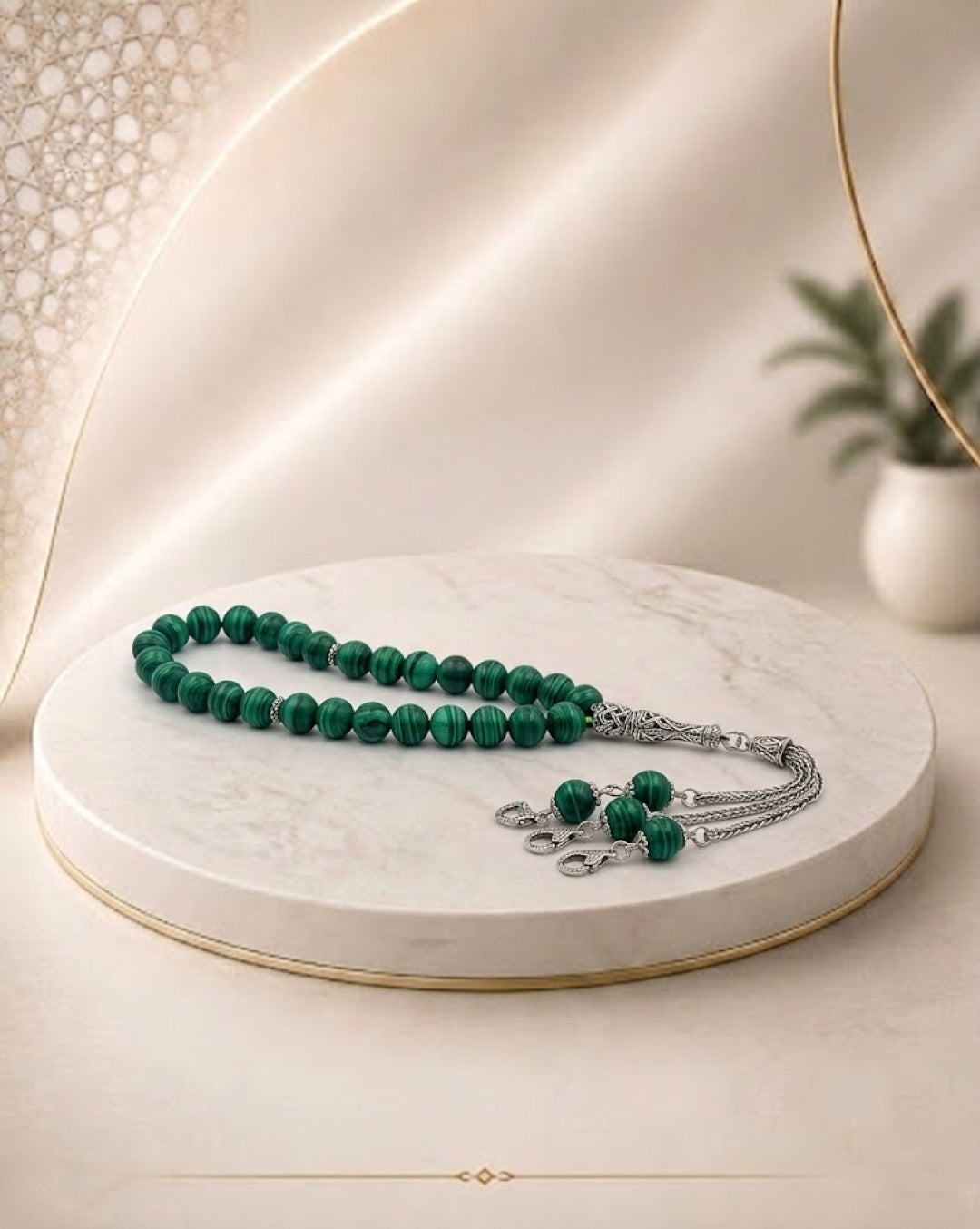 Aqeeq beads tasbeeh dark green colour  with chain