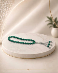 Aqeeq beads tasbeeh dark green colour  with chain