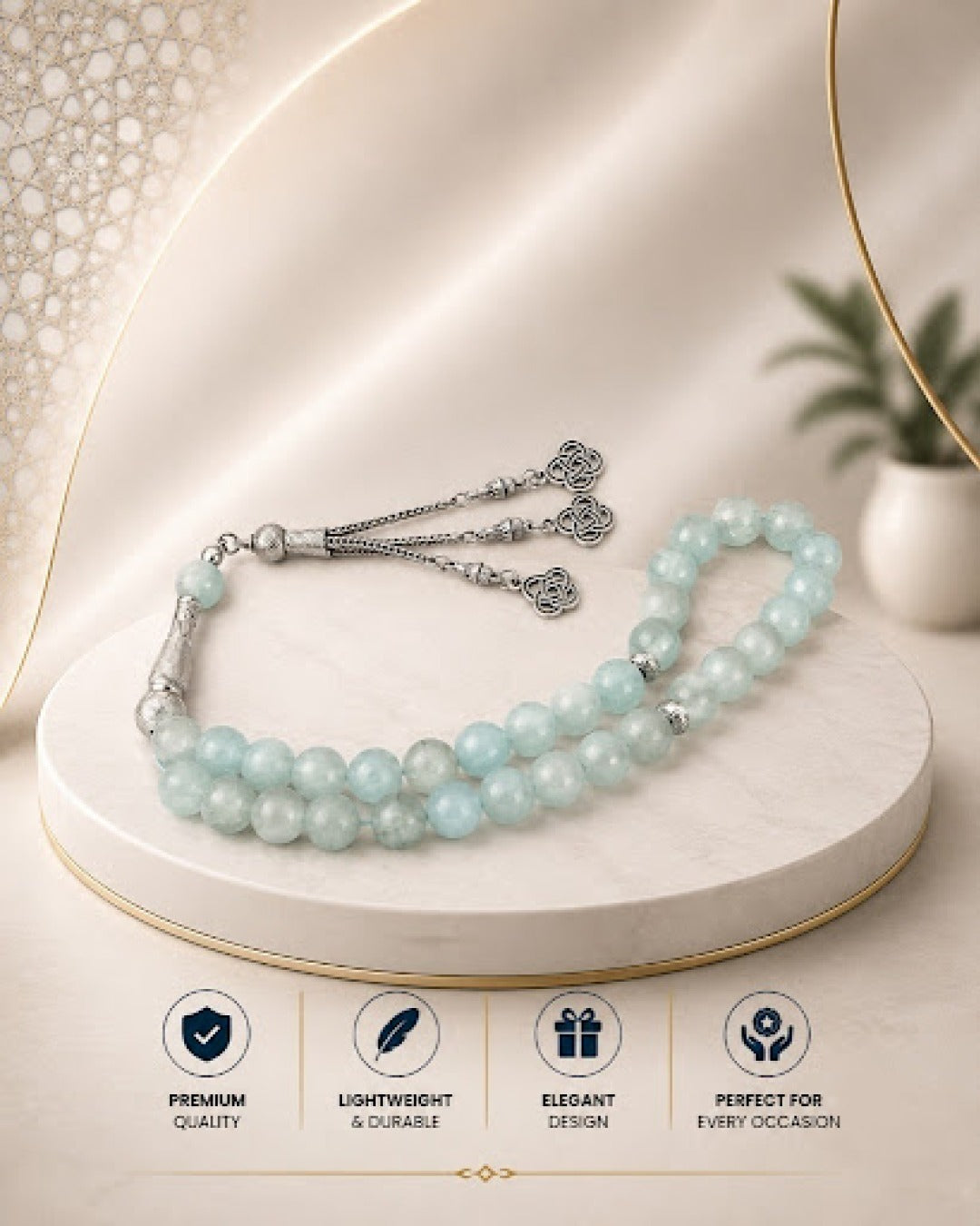 Aqeeq beads tasbeeh sea green colour with chain