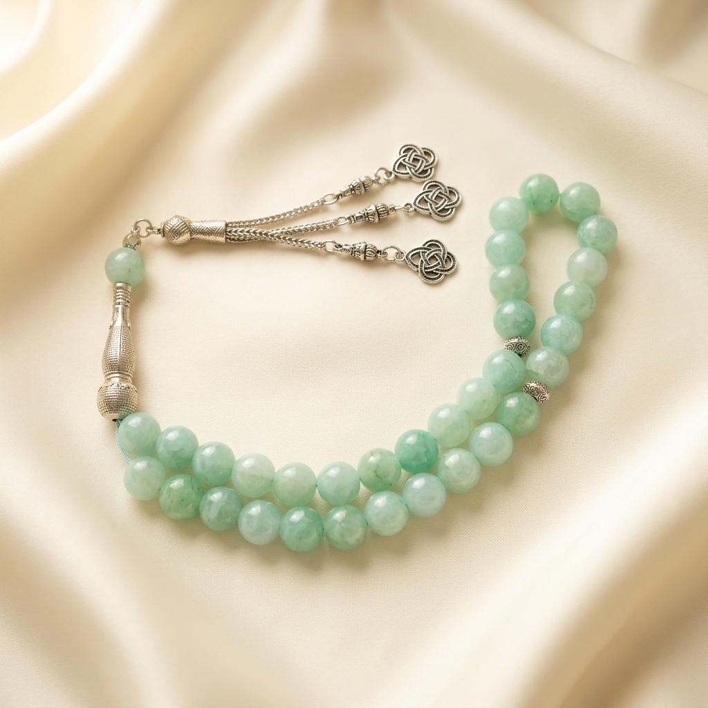 Aqeeq beads tasbeeh sea green colour with chain