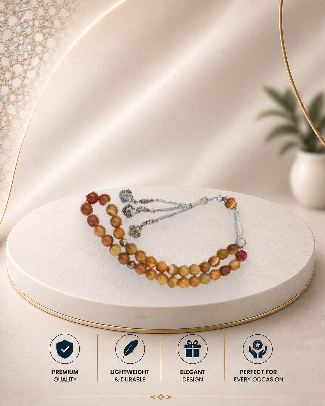 Aqeeq beads tasbeeh light brown colour with chain